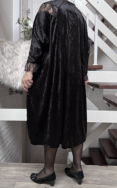 Evelyn oversized A-lijn velours stretch jurk met inzet van KANT (extra groot)