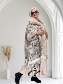 ITALIA viscose gebreid boho poncho met bont/in meerdere kleuren