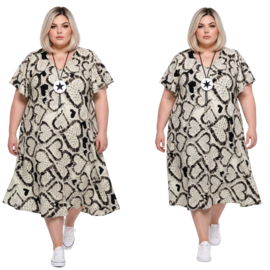 Naveed oversized viscose A-lijn jurk zwart/ecru