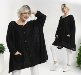 AKH gebreide oversized bouclé  A-lijn vest/blazer apart stretch