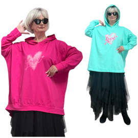 ITALIA  oversized  katoen top met capuchon apart stretch/in meerdere kleuren