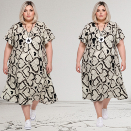 Naveed oversized viscose A-lijn jurk zwart/ecru