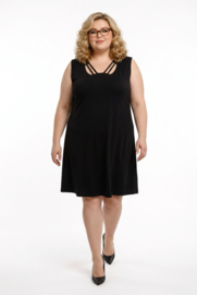 New Jersey viscose A-lijn jurk met aparte decolleté/ stretch/zwart