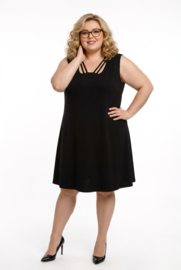 New Jersey viscose A-lijn jurk met aparte decolleté/ stretch/zwart