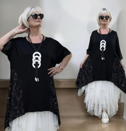 AKH oversized viscose A-lijn tuniek  apart stretch zwart