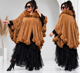 ITALIA  gebreid super zacht omslagdoek/poncho met bont