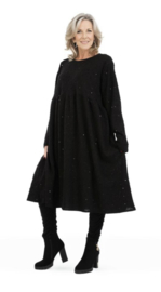 AKH oversized A-lijn boucle viscose jurk met glitters  /stretch zwart