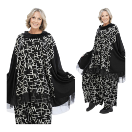 AKH oversized viscose A-lijn tuniek  apart zwart/grijs stretch