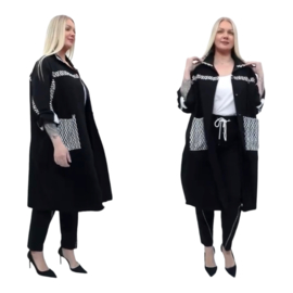 DIVAS PLANET katoen blazer/vest met knoopsluiting  /stretch zwart/wit