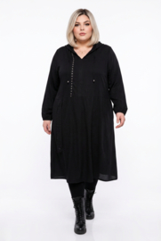 AKH oversized viscose soepele slinky-kwaliteit A-lijn jurk  apart/ zwart