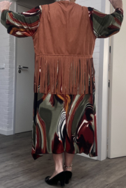 ITALIA  oversized vest met franjes gemaakt van eco suède stof