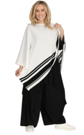 AKH oversized asymmetrisch gebreide tuniek/poncho  apart stretch wit/zwart