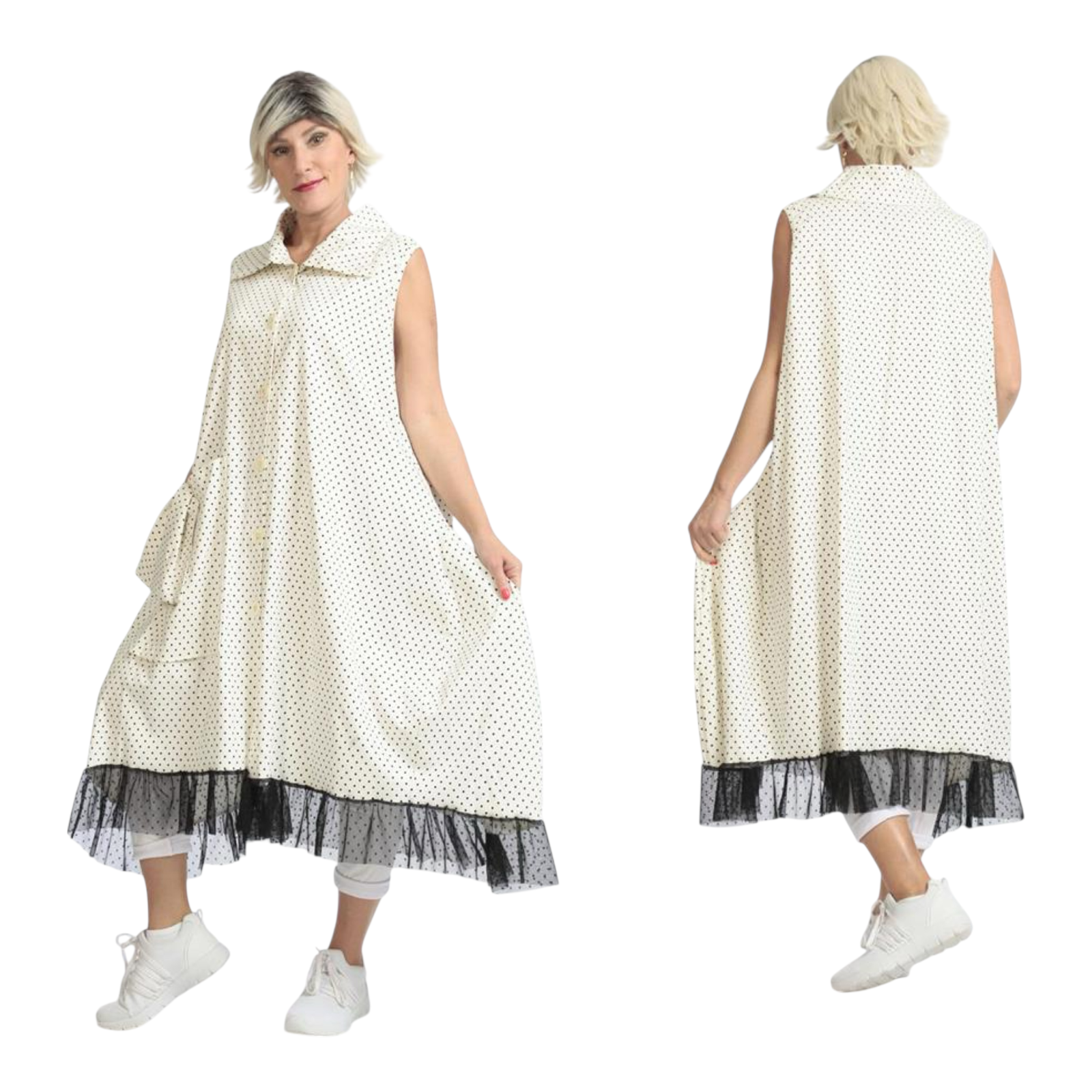 AKH viscose A-lijn jurk apart stretch/zwart/wit