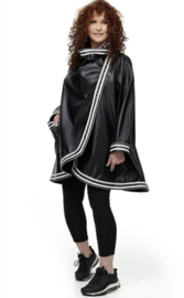 dYb oversized, zwarte tussenjas in eco leerlook met witte strepen