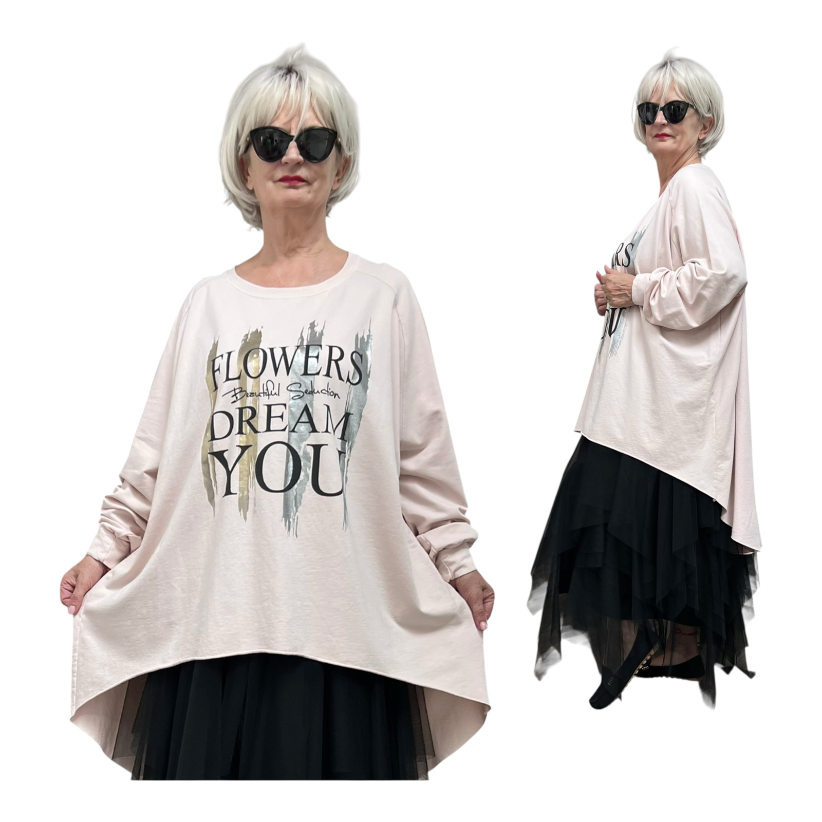 ITALIA MODA  oversized katoen top apart stretch lichtroze