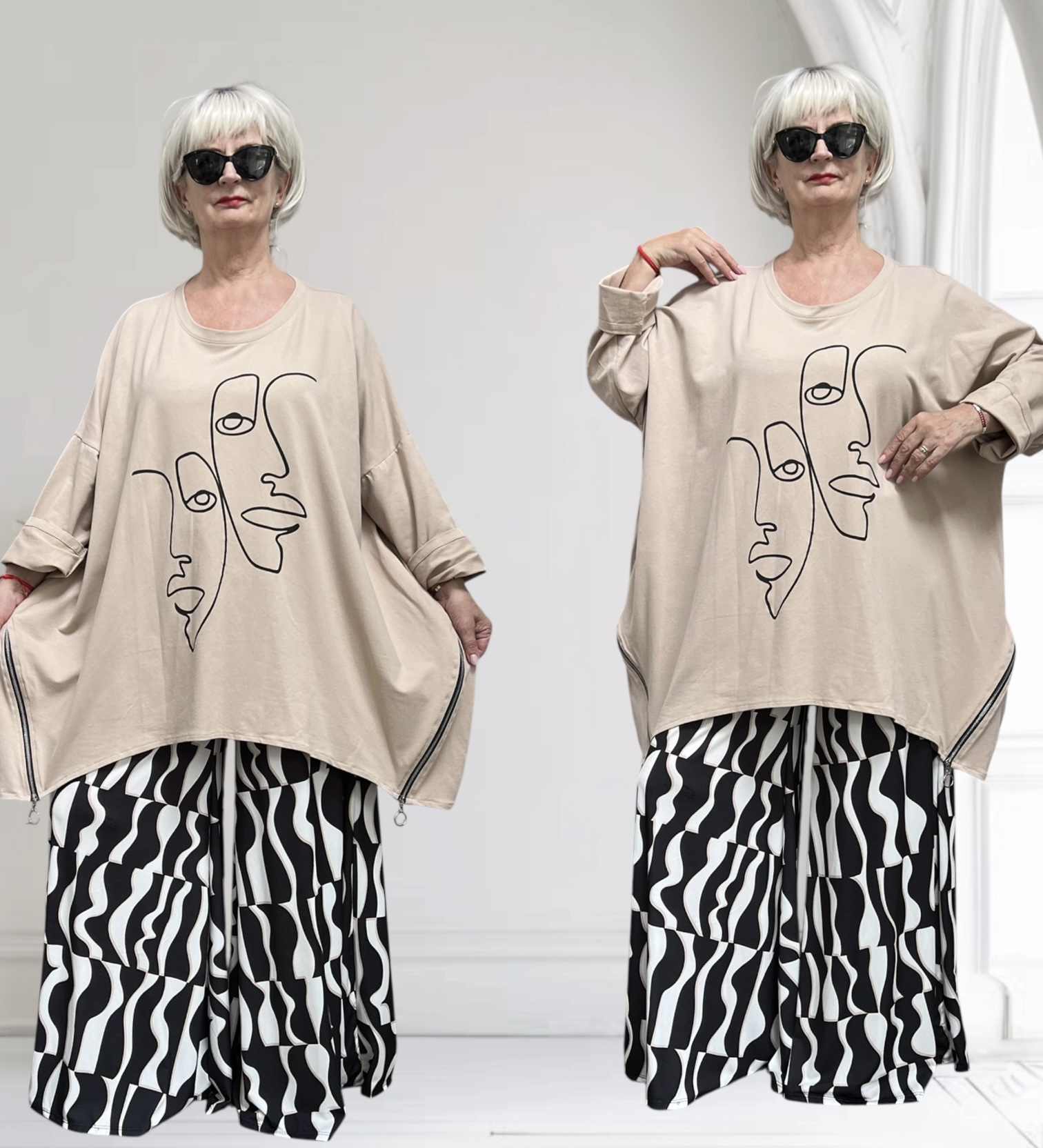 ITALIA MODA oversized katoen lijn tuniek met ritsen /stretch