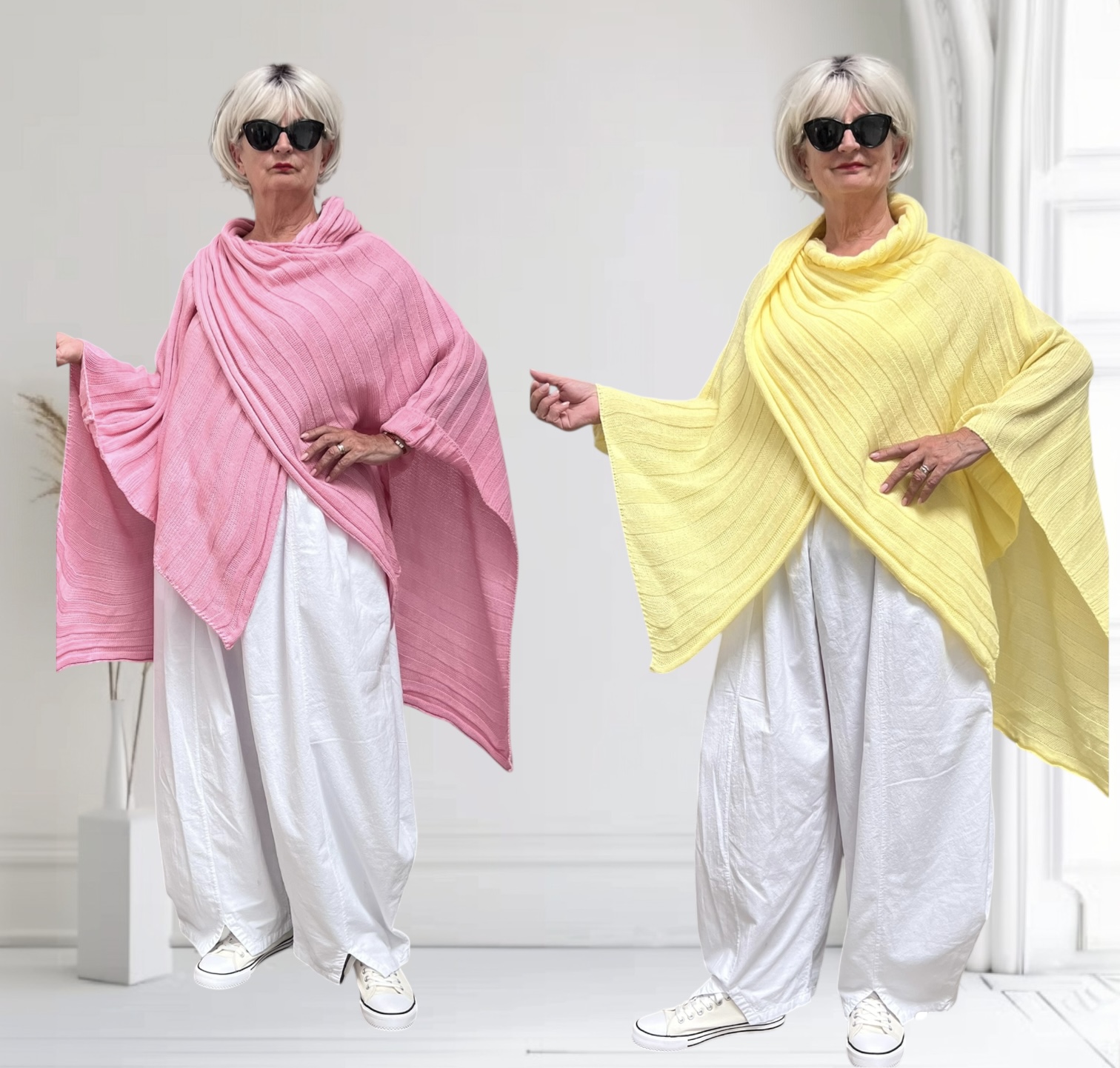 Italia Moda oversized gebreide top/poncho stretch/in meerdere kleuren