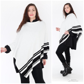 AKH oversized asymmetrisch gebreide tuniek/poncho  apart stretch wit/zwart