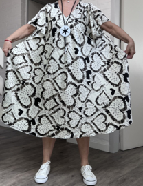 Naveed oversized viscose A-lijn jurk zwart/ecru