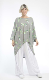 AKH viscose tricot A-lijn top/tuniek stretch wit/zwart/groen