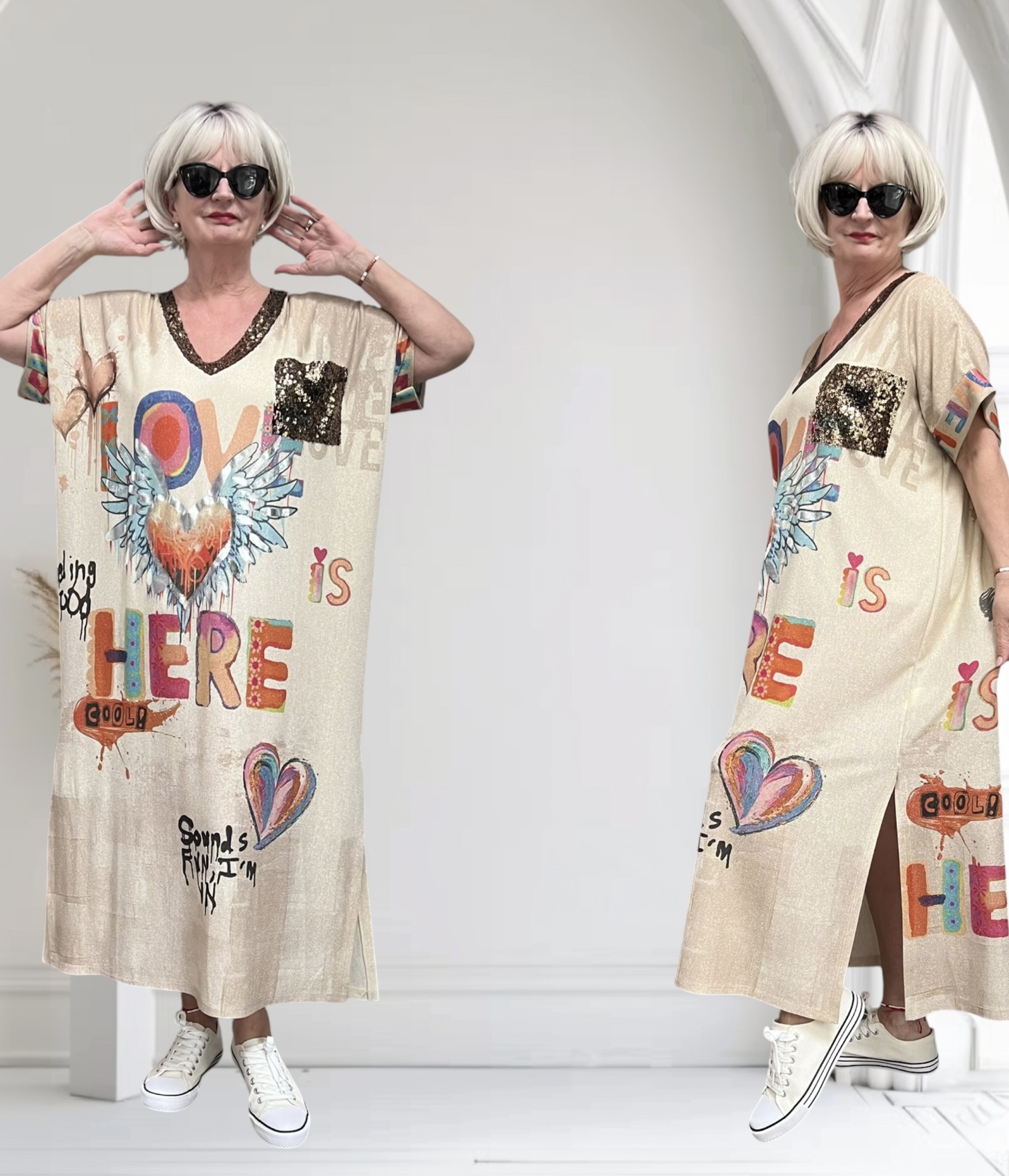 CHARME MODA oversized jurk met glitters stretch