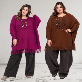 ITALIA oversized acryl mix gebreide tuniek/top met franjes/in meerdere kleuren
