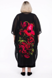 SASHA DIVA oversized chiffon  A-lijn jurk + blazer  zwart met bloemen