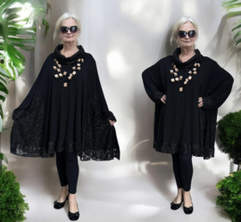 AKH oversized viscose A-lijn tuniek met glitter KANT stretch