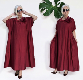ITALIA  MODA A-lijn viscose wijde jurk met broche/met zakken apart wijnrood