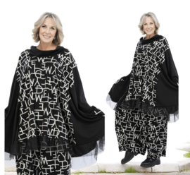 AKH oversized viscose A-lijn tuniek  apart zwart/grijs stretch
