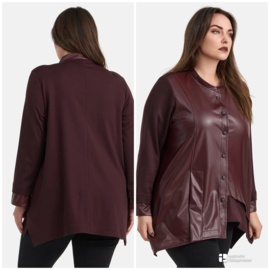KEKOO design viscose blazer met inzet van eco leder stretch