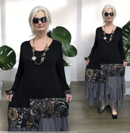 AKH oversized jersey viscose A-lijn tuniek apart  zwart stretch