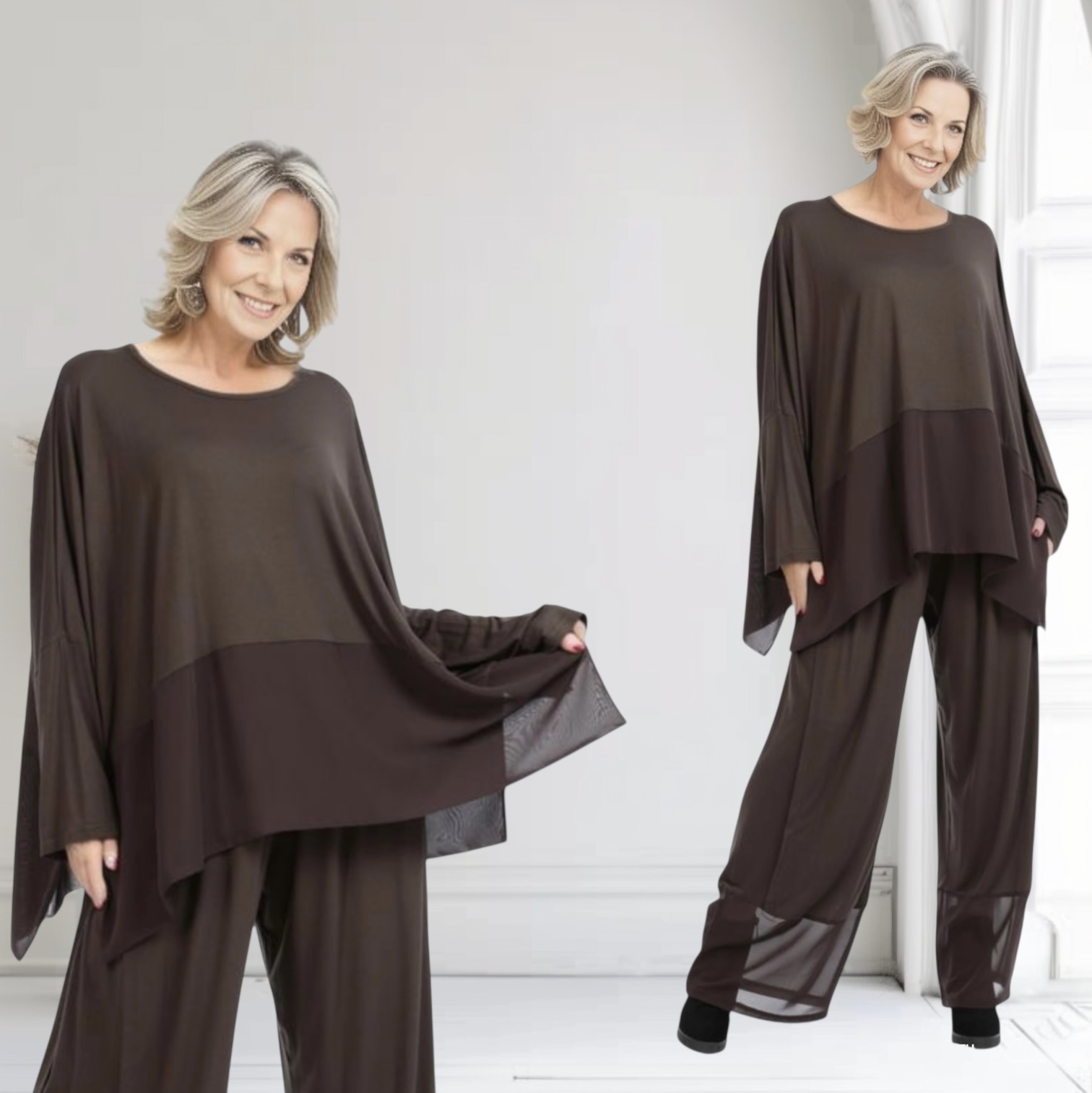 AKH viscose A-lijn top met chiffon stof apart stretch