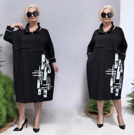 Divas planet oversized viscose jurk zwart stretch