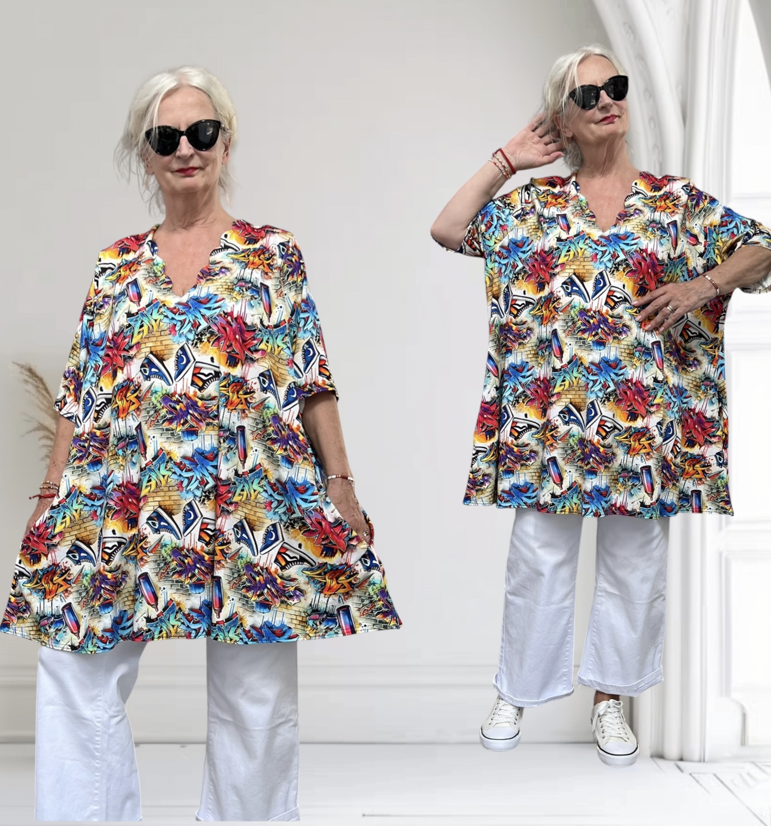 Naveed oversized viscose A-lijn tuniek met aparte decolleté /stretch