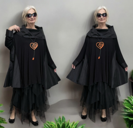 AKH oversized jersey viscose A-lijn tuniek met col zwart apart  stretch