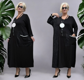 GORGO viscose A-lijn jurk  stretch / zwart/wit
