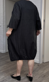 AKH oversized linnen mix A-lijn jurk/tuniek met zakken apart zwart
