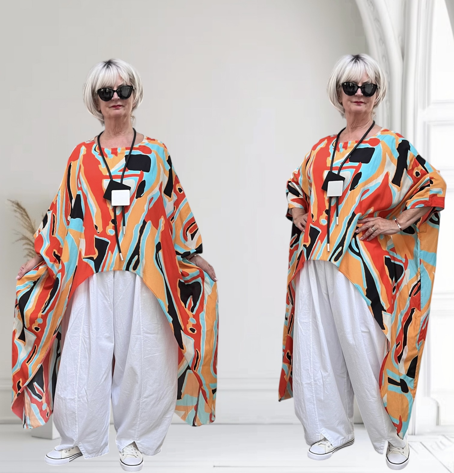BIZE oversized viscose/katoen tuniek