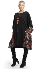 AKH oversized viscose A-lijn jurk/tuniek met zakken apart stretch zwart