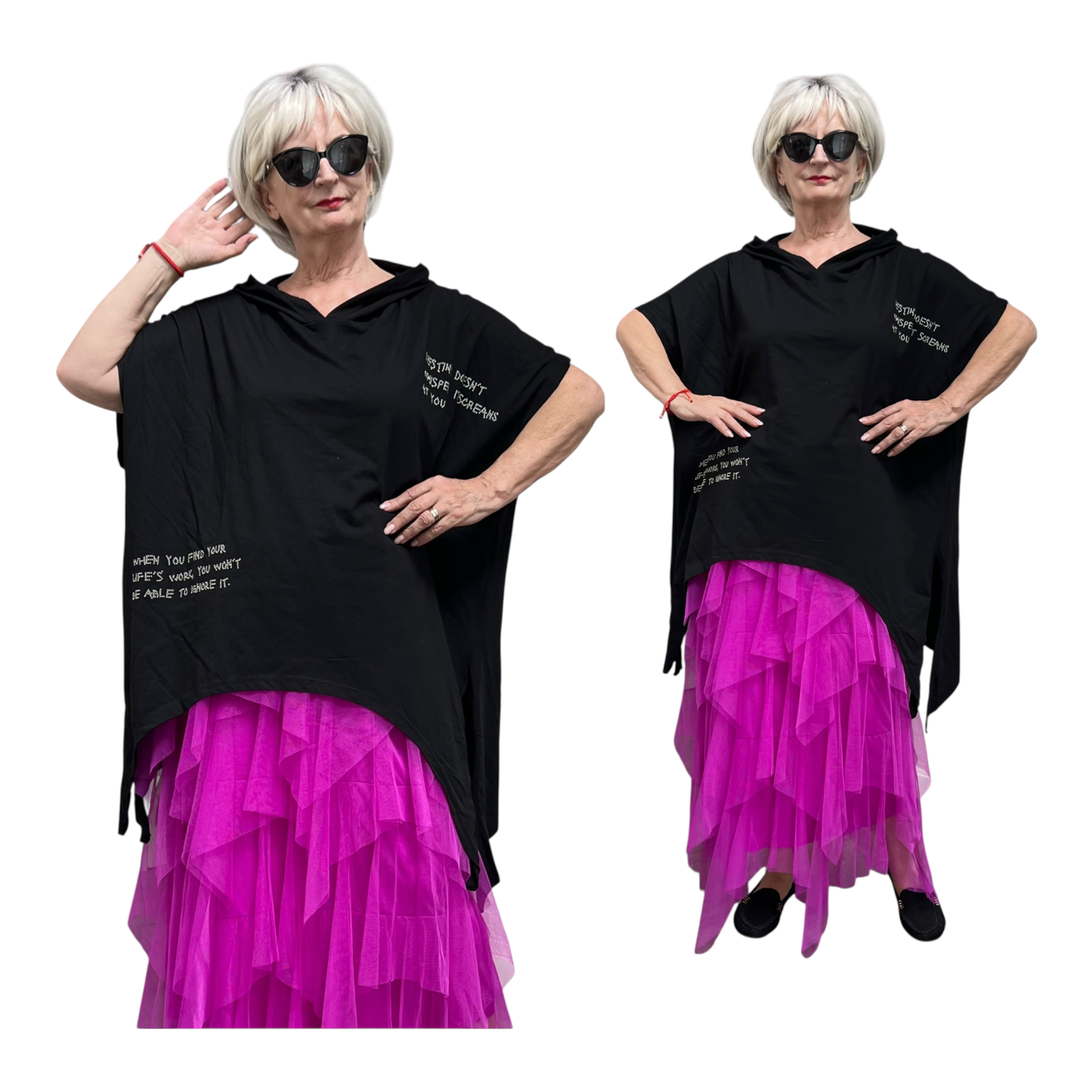 EU Queen design katoen oversized top met capuchon stretch zwart