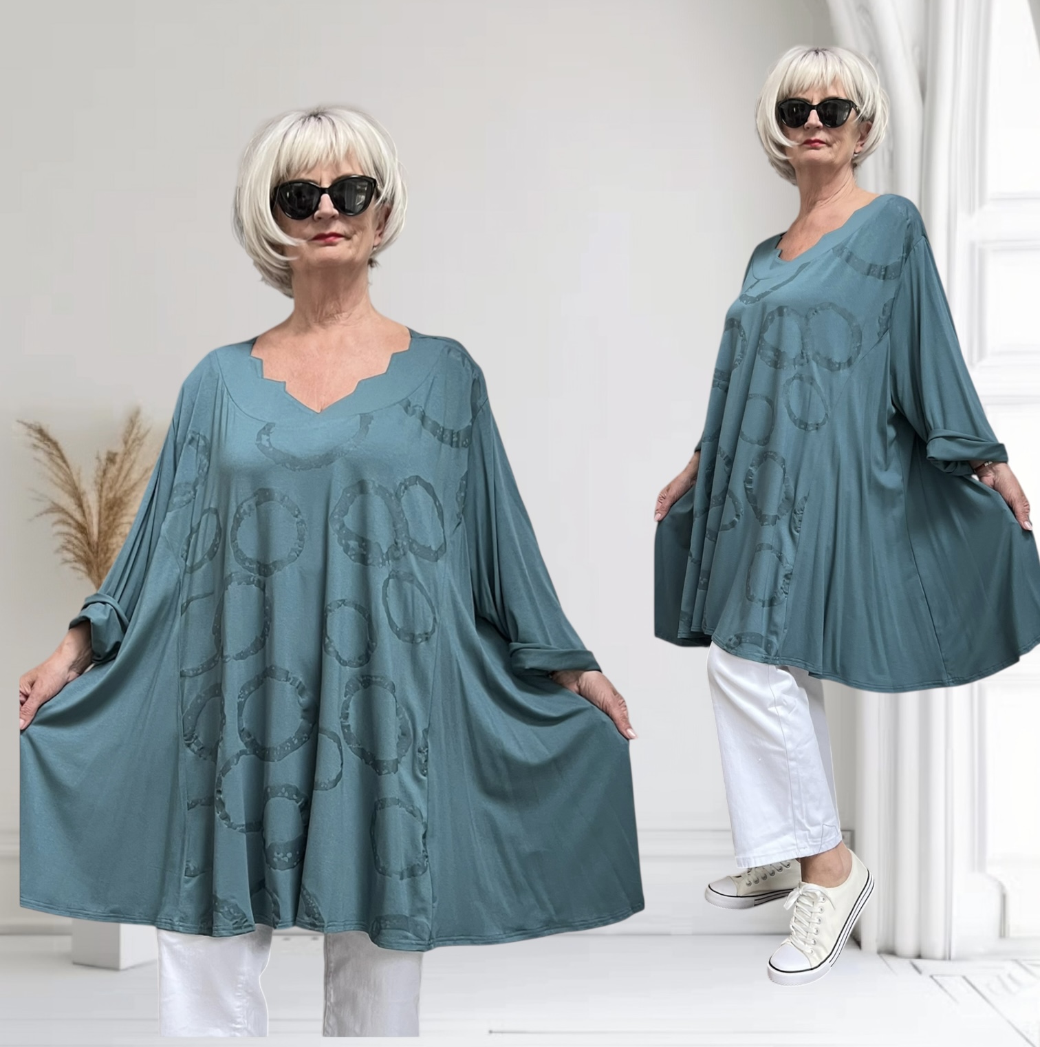 New Jersey oversized viscose A-lijn tuniek met aparte decolleté / stretch