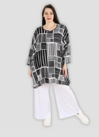 AKH oversized viscose tuniek/top zwart/wit  apart