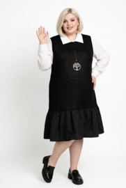 AKH oversized mouwloze gebreide katoen A-lijn jurk met inzet van taft  /apart/zwart