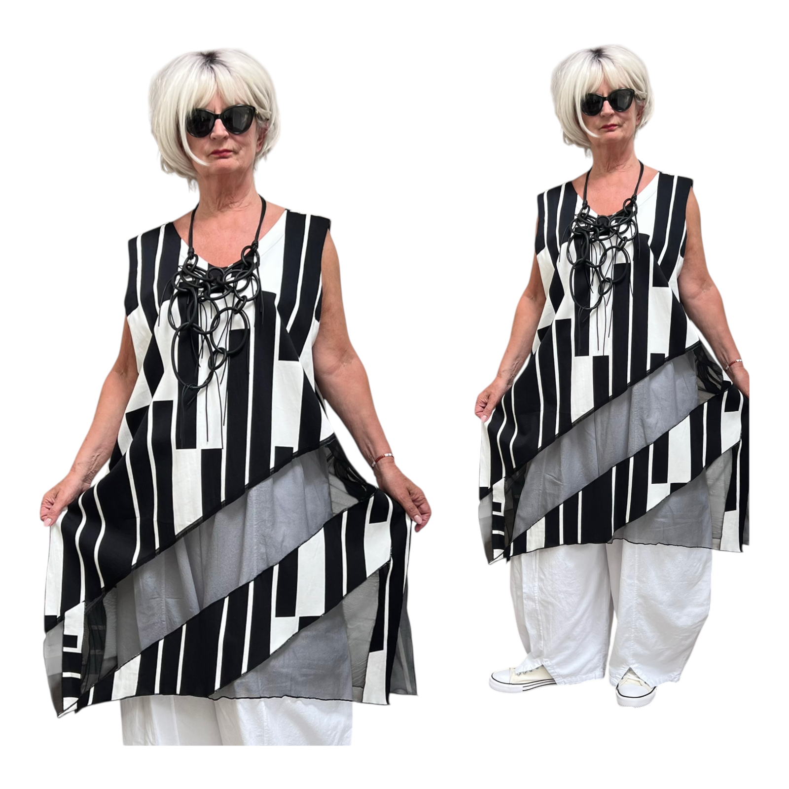 KEKOO design katoen jurk zwart/wit stretch