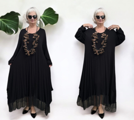 R.A.F.A.Y viscose A-lijn jurk met tule / stretch zwart