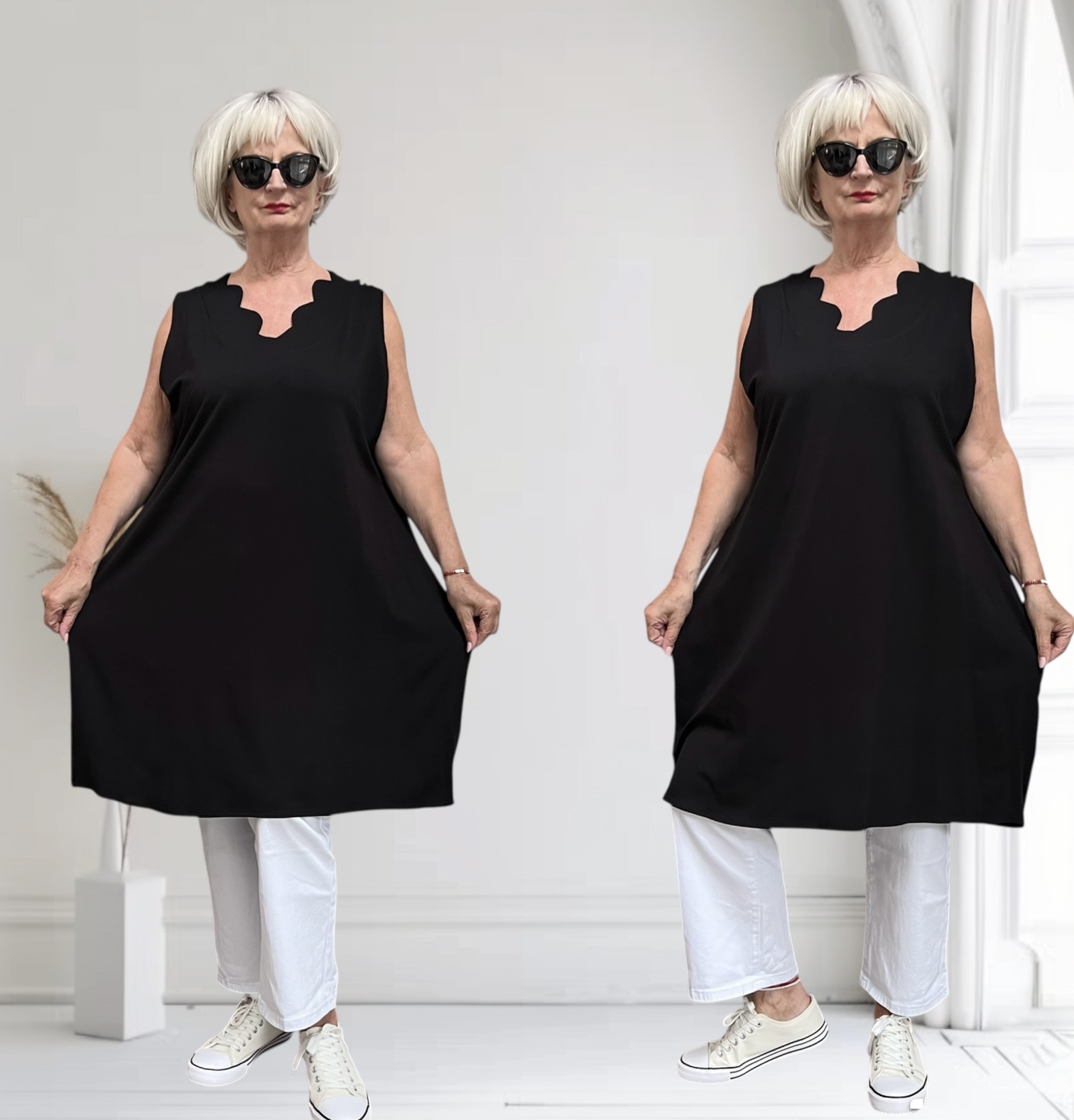 New Jersey viscose A-lijn tuniek met aparte decolleté/ stretch/zwart