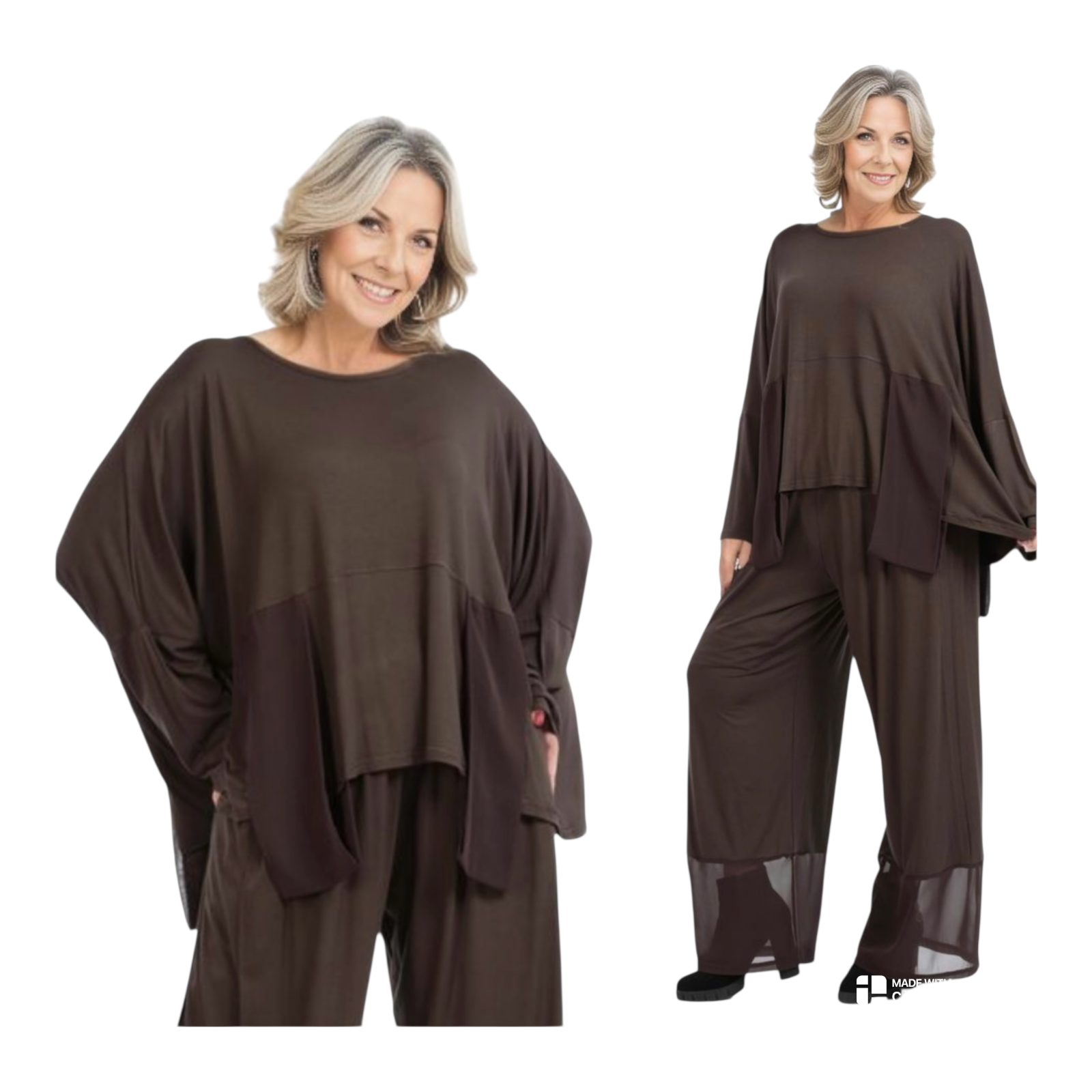 AKH viscose A-lijn top met chiffon stof apart stretch