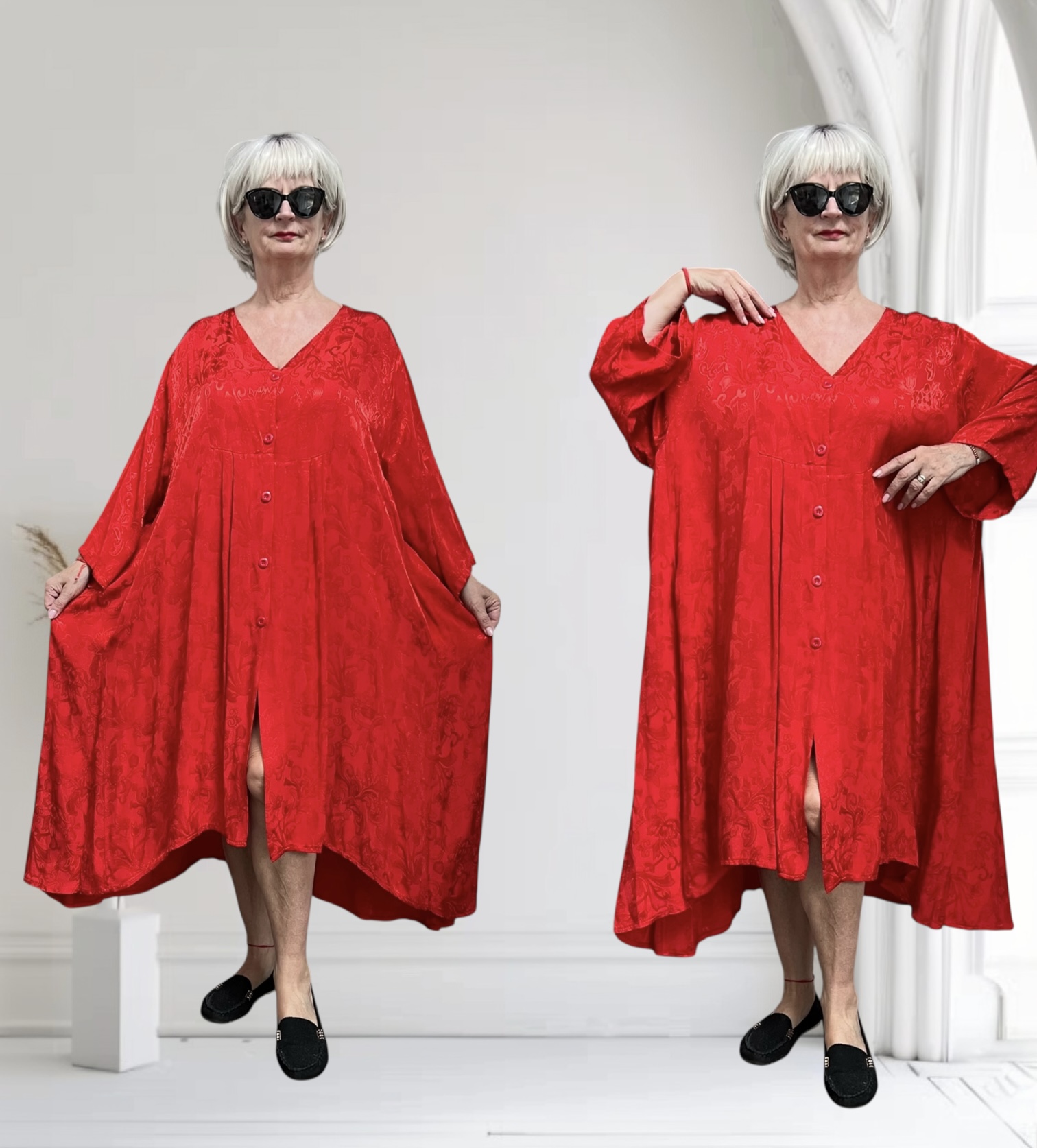 MB Germany satijn/viscose A-lijn jurk/blouse  met zakken/in meerdere kleuren