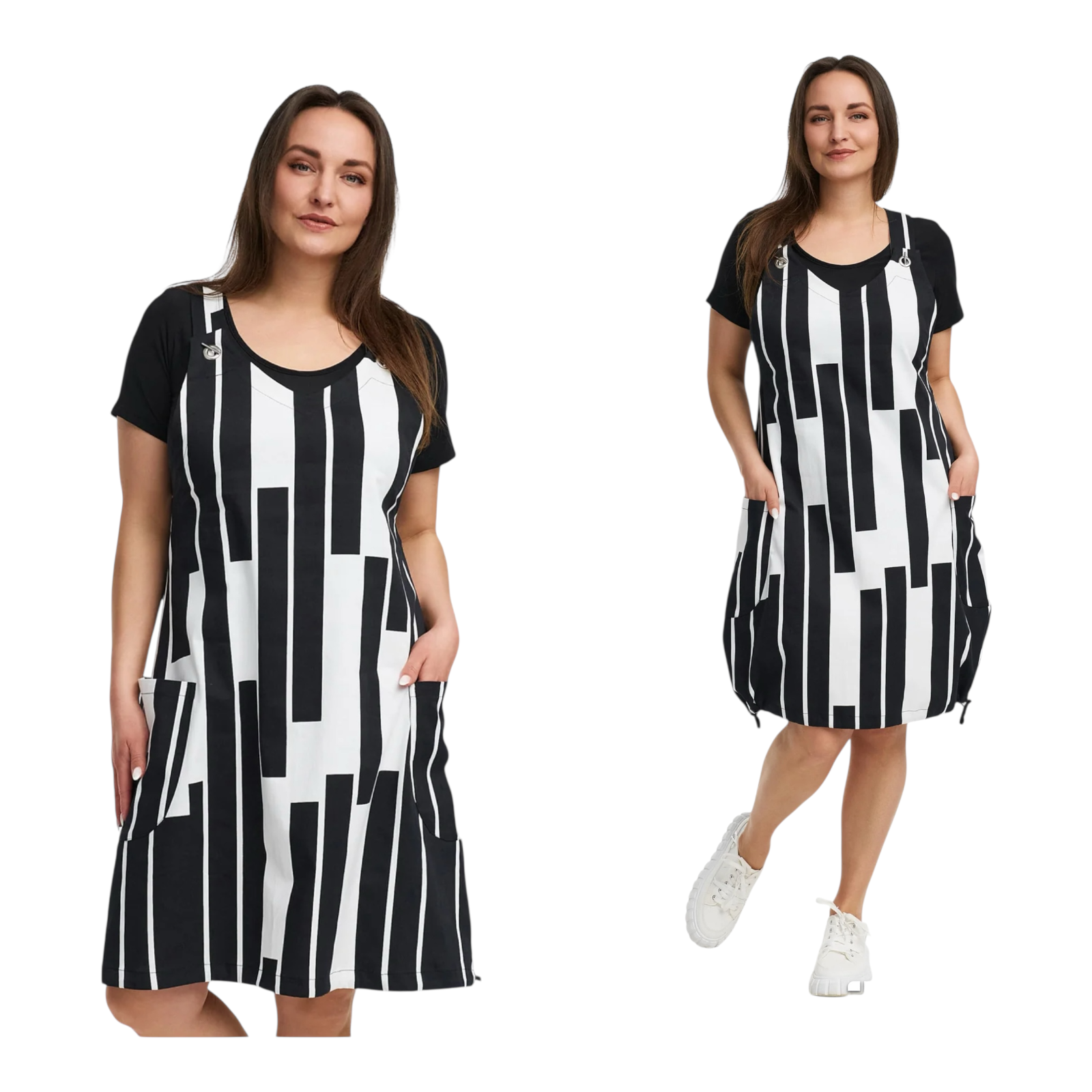 KEKOO design katoen jurk zwart/wit stretch